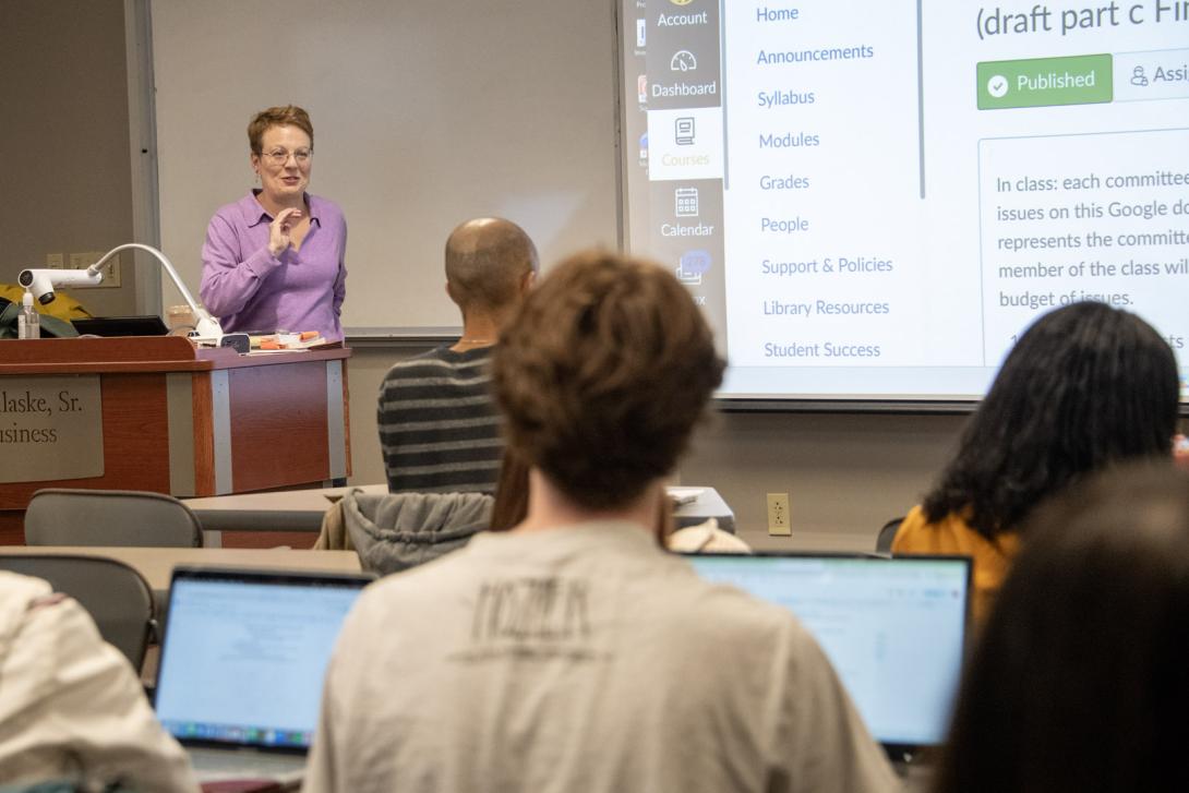 Dr. Hull teaching a class of MPA students
